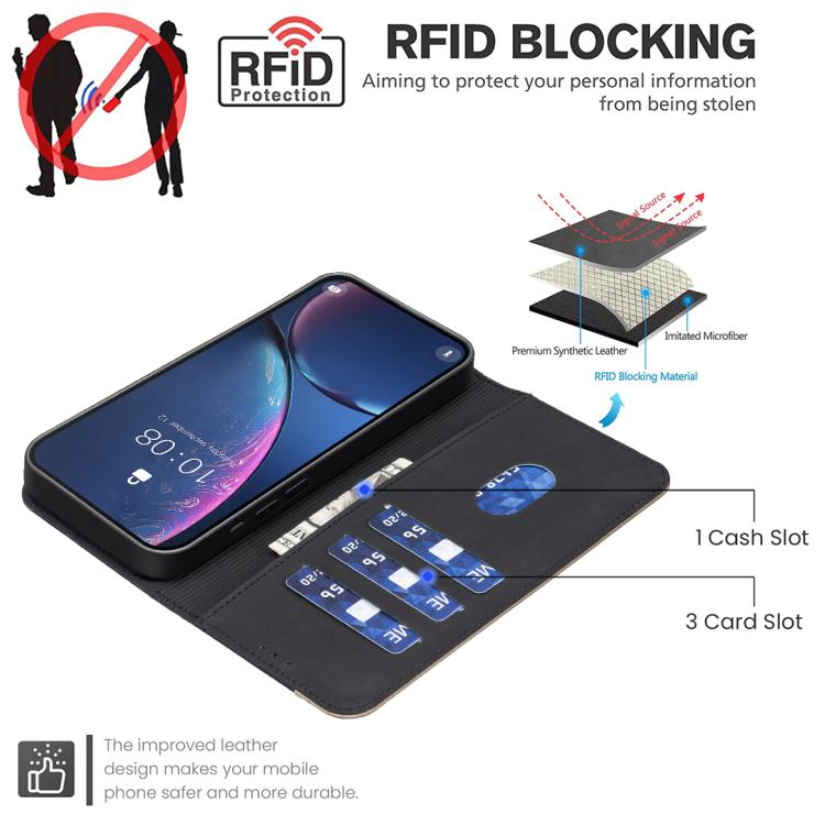 For iPhone Air Splicing Color Hollow Flower Pattern RFID Leather Phone Case(Black) - iPhone Air Cases by buy2fix | Online Shopping UK | buy2fix