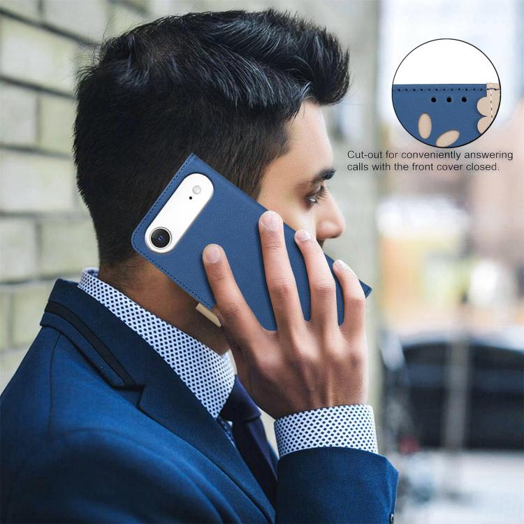 For iPhone Air Splicing Color Hollow Flower Pattern RFID Leather Phone Case(Dark Blue) - iPhone Air Cases by buy2fix | Online Shopping UK | buy2fix