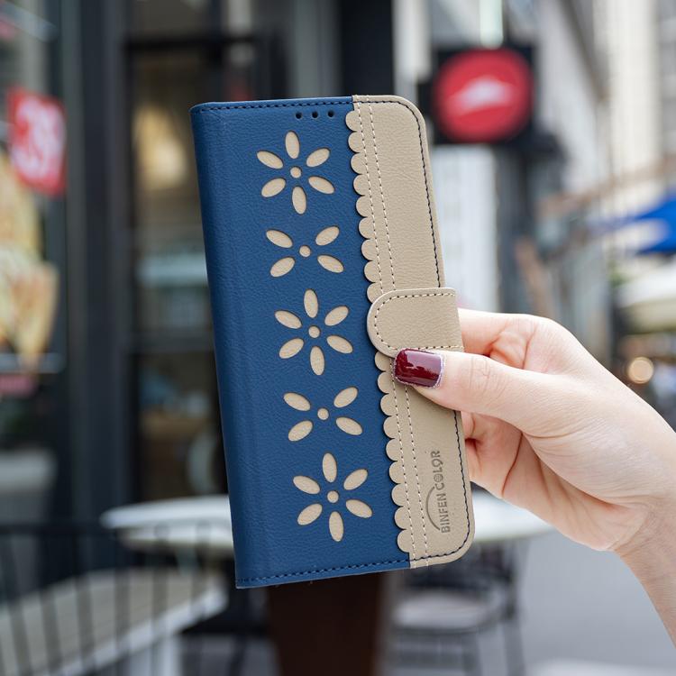 For iPhone Air Splicing Color Hollow Flower Pattern RFID Leather Phone Case(Dark Blue) - iPhone Air Cases by buy2fix | Online Shopping UK | buy2fix