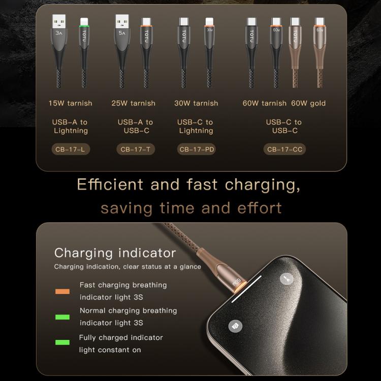 TOTU CB-17-T 25W USB to Type-C Smart Power-off Data Cable, Length:1.2m(Tarnish) - USB-C & Type-C Cable by TOTUDESIGN | Online Shopping UK | buy2fix