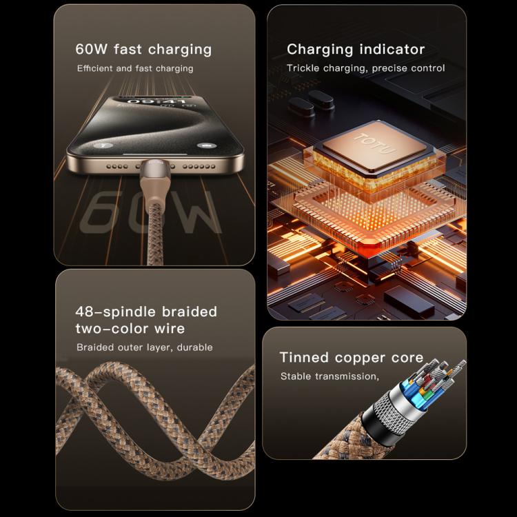 TOTU CB-17-T 25W USB to Type-C Smart Power-off Data Cable, Length:1.2m(Tarnish) - USB-C & Type-C Cable by TOTUDESIGN | Online Shopping UK | buy2fix
