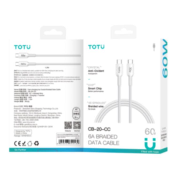 TOTU CB-20-CC 60W USB-C / Type-C to Type-C Crystals Braided Data Cable, Length:1.2m(White) - USB-C & Type-C Cable by TOTUDESIGN | Online Shopping UK | buy2fix