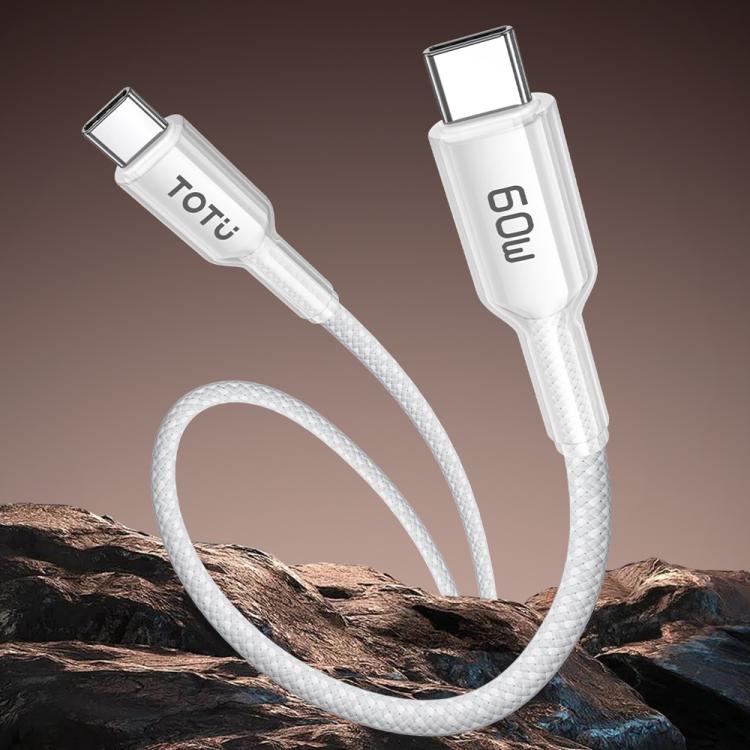 TOTU CB-20-CC 60W USB-C / Type-C to Type-C Crystals Braided Data Cable, Length:1.2m(White) - USB-C & Type-C Cable by TOTUDESIGN | Online Shopping UK | buy2fix