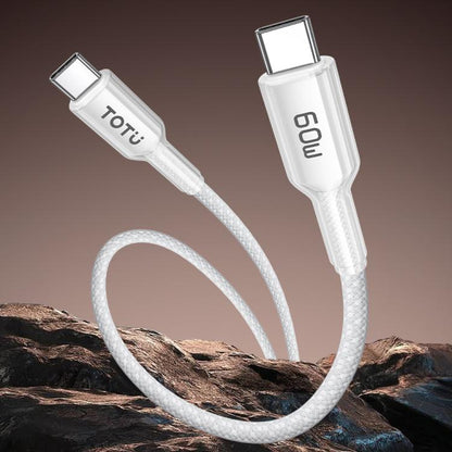 TOTU CB-20-CC 60W USB-C / Type-C to Type-C Crystals Braided Data Cable, Length:1.2m(White) - USB-C & Type-C Cable by TOTUDESIGN | Online Shopping UK | buy2fix