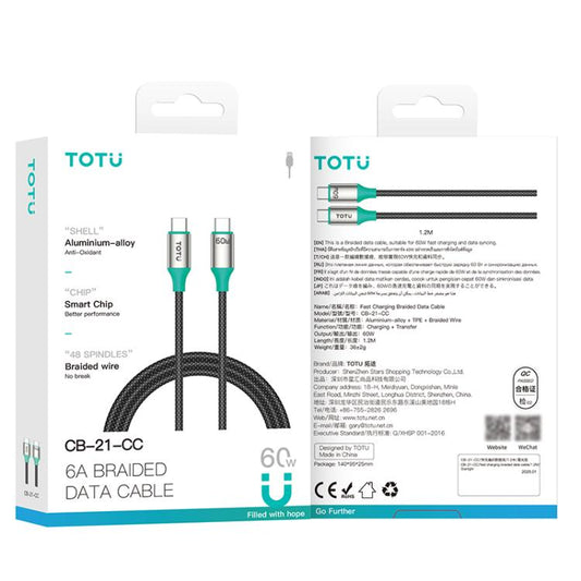 TOTU CB-21-CC 60W USB-C / Type-C to Type-C Aluminum Alloy Braided Data Cable, Length:1.2m(Star Color) - USB-C & Type-C Cable by TOTUDESIGN | Online Shopping UK | buy2fix