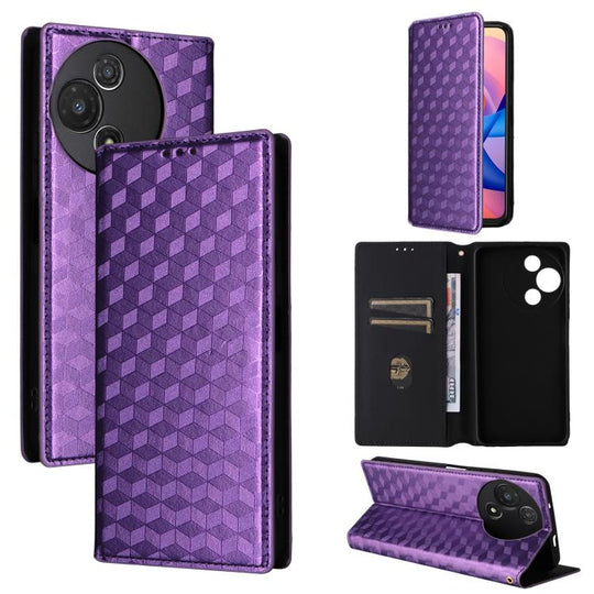 For TCL 60 5G / TCL 60R 5G Cubic Grid Texture Flip Leather Phone Case(Purple)