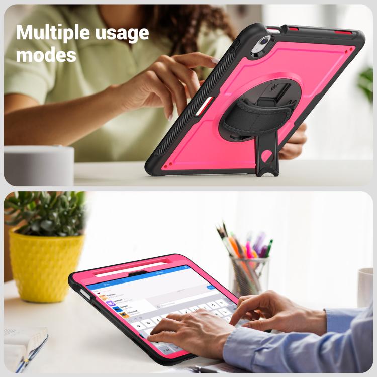 For iPad Air 11 2025 / 2024 Honeycomb Hand Grip Turntable Stand Tablet Case(Rose Red) - iPad Air 11 2025 / 2024 Cases by buy2fix | Online Shopping UK | buy2fix