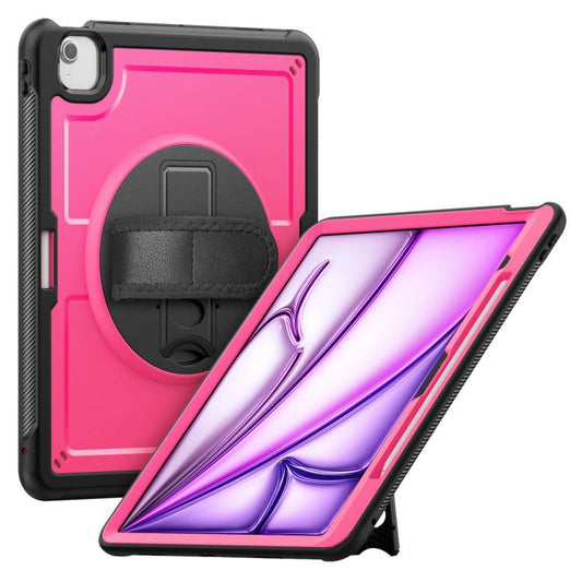 For iPad Air 13 2025 / 2024 Honeycomb Hand Grip Turntable Stand Tablet Case(Rose Red) - iPad Air 13 2025 / 2024 Cases by buy2fix | Online Shopping UK | buy2fix