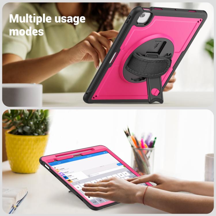 For iPad Air 13 2025 / 2024 Honeycomb Hand Grip Turntable Stand Tablet Case(Rose Red) - iPad Air 13 2025 / 2024 Cases by buy2fix | Online Shopping UK | buy2fix