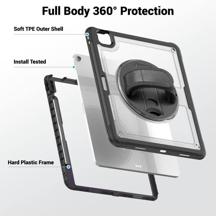 For iPad Air 13 2025 / 2024 Honeycomb Hand Grip Turntable Stand Tablet Case(Transparent) - iPad Air 13 2025 / 2024 Cases by buy2fix | Online Shopping UK | buy2fix