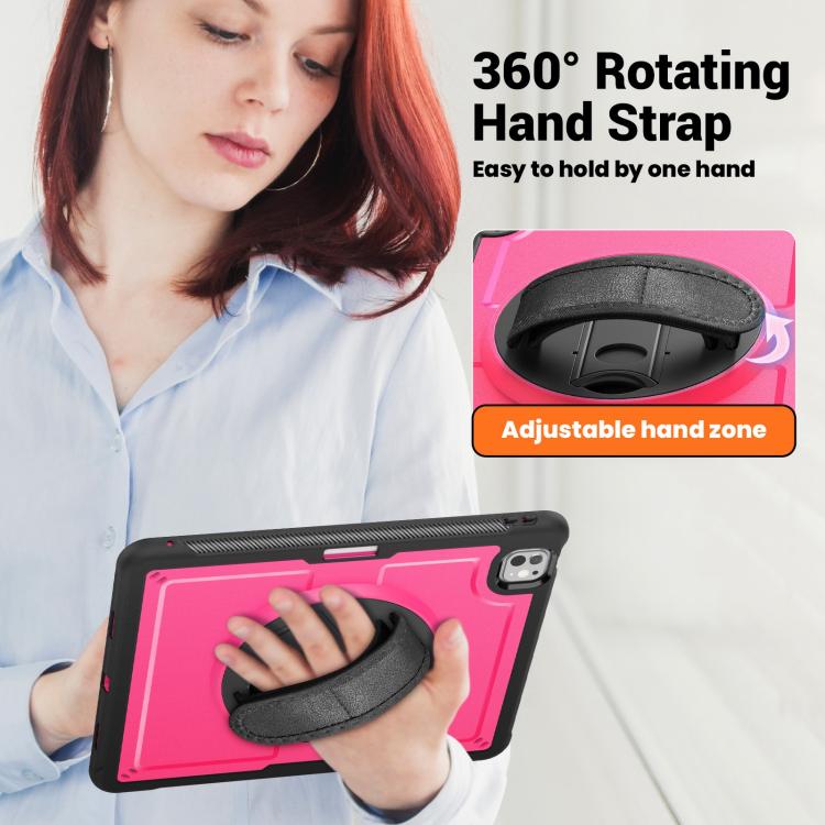 For iPad Pro 13 2024 Honeycomb Hand Grip Turntable Stand Tablet Case(Rose Red) - iPad Pro 13 2024 Cases by buy2fix | Online Shopping UK | buy2fix