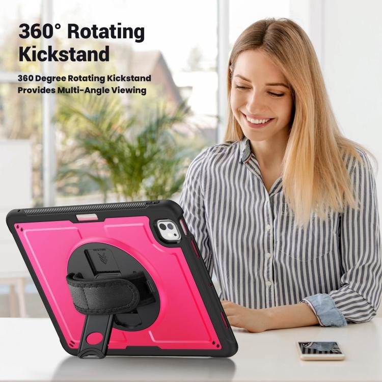 For iPad Pro 13 2024 Honeycomb Hand Grip Turntable Stand Tablet Case(Rose Red) - iPad Pro 13 2024 Cases by buy2fix | Online Shopping UK | buy2fix