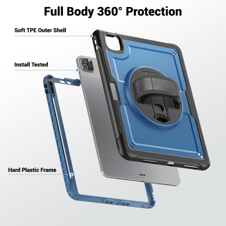 For iPad Air 2022 10.9 / Pro 11 2022 Honeycomb Hand Grip Turntable Stand Tablet Case(Navy Blue) - iPad Pro 11 (2022/2021) Cases by buy2fix | Online Shopping UK | buy2fix