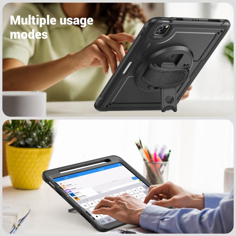 For iPad Air 2022 10.9 / Pro 11 2022 Honeycomb Hand Grip Turntable Stand Tablet Case(Black) - iPad Pro 11 (2022/2021) Cases by buy2fix | Online Shopping UK | buy2fix