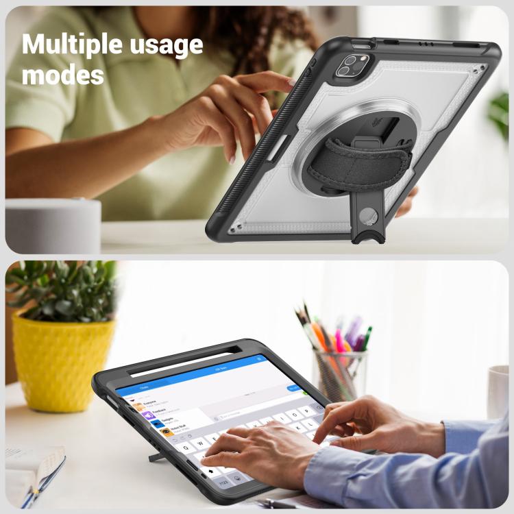 For iPad Air 2022 10.9 / Pro 11 2022 Honeycomb Hand Grip Turntable Stand Tablet Case(Transparent) - iPad Pro 11 (2022/2021) Cases by buy2fix | Online Shopping UK | buy2fix