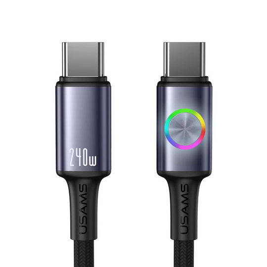 USAMS SJ751 240W Type-C to Type-C Aluminum Alloy Data Cable with Colorful Light, Length: 1.2m(Gunmetal)