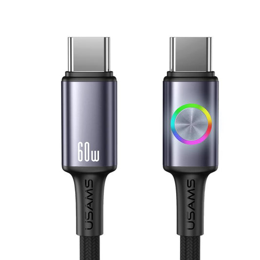 USAMS SJ752 60W Type-C to Type-C Aluminum Alloy Data Cable with Colorful Light, Length: 1.2m(Gunmetal) - USB-C & Type-C Cable by USAMS | Online Shopping UK | buy2fix