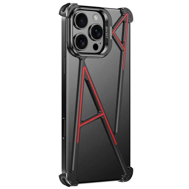 For iPhone 16 Pro Four Corner Shockproof Lens Bracket Hollow Metal Phone Case(Black) - iPhone 16 Pro Cases by buy2fix | Online Shopping UK | buy2fix