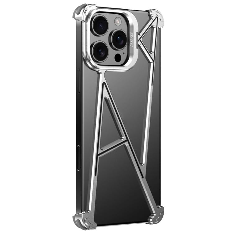 For iPhone 16 Pro Four Corner Shockproof Lens Bracket Hollow Metal Phone Case(Silver) - iPhone 16 Pro Cases by buy2fix | Online Shopping UK | buy2fix