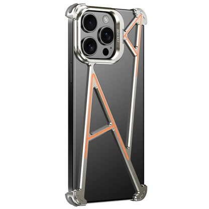 For iPhone 15 Pro Max Four Corner Shockproof Lens Bracket Hollow Metal Phone Case(Titanium) - iPhone 15 Pro Max Cases by buy2fix | Online Shopping UK | buy2fix