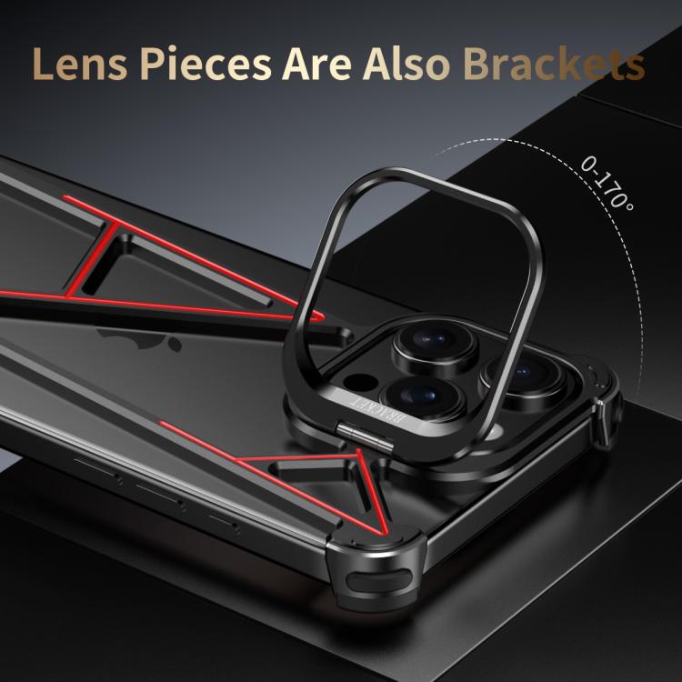 For iPhone 15 Pro Four Corner Shockproof Lens Bracket Hollow Metal Phone Case(Black) - iPhone 15 Pro Cases by buy2fix | Online Shopping UK | buy2fix