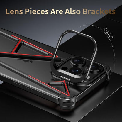 For iPhone 15 Pro Four Corner Shockproof Lens Bracket Hollow Metal Phone Case(Black) - iPhone 15 Pro Cases by buy2fix | Online Shopping UK | buy2fix