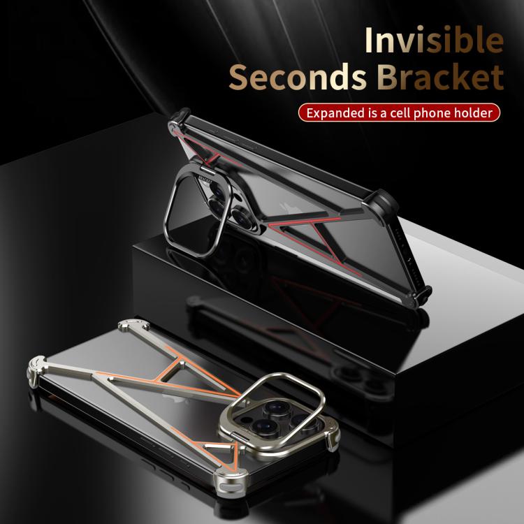 For iPhone 15 Pro Four Corner Shockproof Lens Bracket Hollow Metal Phone Case(Black) - iPhone 15 Pro Cases by buy2fix | Online Shopping UK | buy2fix
