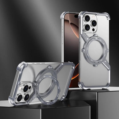 For iPhone 16 Pro Max S Shaped 360 Holder Airbag Frameless MagSafe Metal Phone Case(Space Gray) - iPhone 16 Pro Max Cases by buy2fix | Online Shopping UK | buy2fix