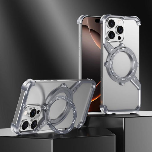 For iPhone 16 Pro Max S Shaped 360 Holder Airbag Frameless MagSafe Metal Phone Case(Space Gray) - iPhone 16 Pro Max Cases by buy2fix | Online Shopping UK | buy2fix