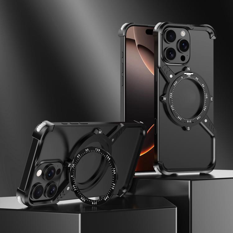 For iPhone 16 Pro S Shaped 360 Holder Airbag Frameless MagSafe Metal Phone Case(Black) - iPhone 16 Pro Cases by buy2fix | Online Shopping UK | buy2fix