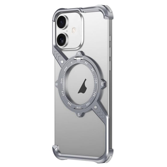 For iPhone 16 Plus S Shaped 360 Holder Airbag Frameless Metal Phone Case(Space Gray)