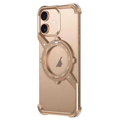 For iPhone 16 S Shaped 360 Holder Airbag Frameless MagSafe Metal Phone Case(Desert Gold) - iPhone 16 Cases by buy2fix | Online Shopping UK | buy2fix