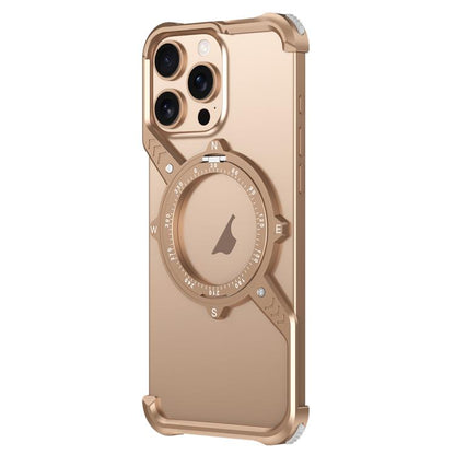 For iPhone 15 Pro Max S Shaped 360 Holder Airbag Frameless MagSafe Metal Phone Case(Desert Gold) - iPhone 15 Pro Max Cases by buy2fix | Online Shopping UK | buy2fix