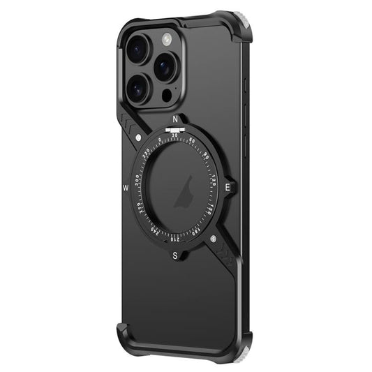 For iPhone 15 Pro S Shaped 360 Holder Airbag Frameless MagSafe Metal Phone Case(Black) - iPhone 15 Pro Cases by buy2fix | Online Shopping UK | buy2fix