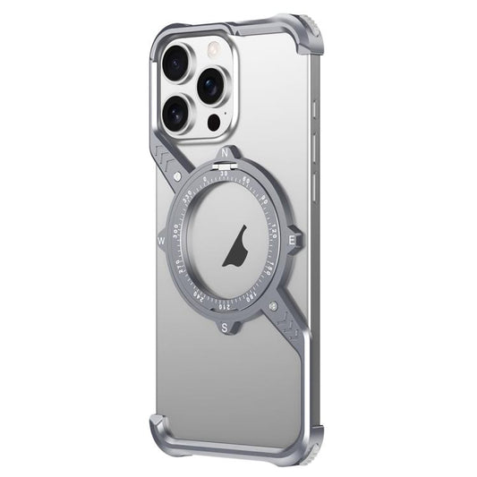 For iPhone 15 Pro S Shaped 360 Holder Airbag Frameless MagSafe Metal Phone Case(Space Gray) - iPhone 15 Pro Cases by buy2fix | Online Shopping UK | buy2fix