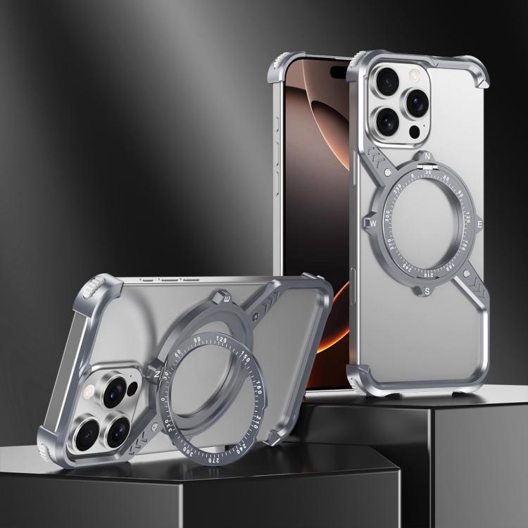 For iPhone 15 Pro S Shaped 360 Holder Airbag Frameless MagSafe Metal Phone Case(Space Gray) - iPhone 15 Pro Cases by buy2fix | Online Shopping UK | buy2fix