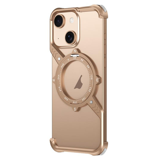 For iPhone 15 S Shaped 360 Holder Airbag Frameless MagSafe Metal Phone Case(Desert Gold) - iPhone 15 Cases by buy2fix | Online Shopping UK | buy2fix