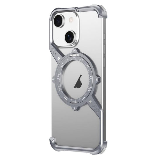 For iPhone 15 S Shaped 360 Holder Airbag Frameless Metal Phone Case(Space Gray)