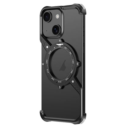 For iPhone 14 S Shaped 360 Holder Airbag Frameless MagSafe Metal Phone Case(Black) - iPhone 14 Cases by buy2fix | Online Shopping UK | buy2fix