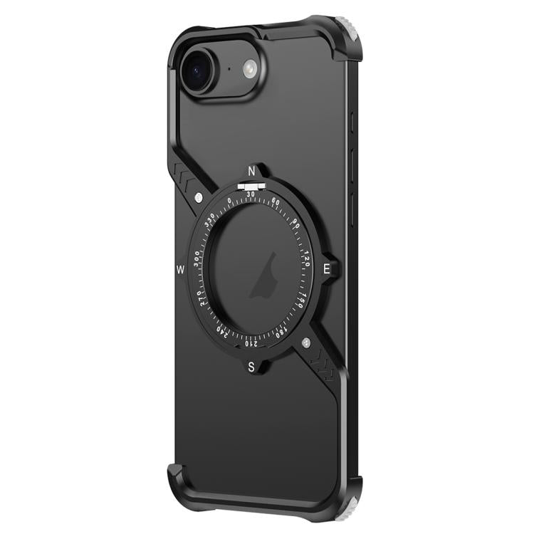 For iPhone 16e S Shaped 360 Holder Airbag Frameless MagSafe Metal Phone Case(Black) - iPhone 16e Cases by buy2fix | Online Shopping UK | buy2fix