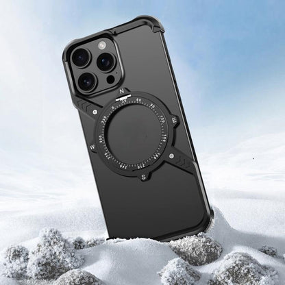 For iPhone 16 S Shaped 360 Holder Airbag Frameless MagSafe Metal Phone Case(Space Gray) - iPhone 16 Cases by buy2fix | Online Shopping UK | buy2fix