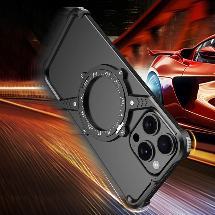 For iPhone 15 Pro S Shaped 360 Holder Airbag Frameless MagSafe Metal Phone Case(Black) - iPhone 15 Pro Cases by buy2fix | Online Shopping UK | buy2fix