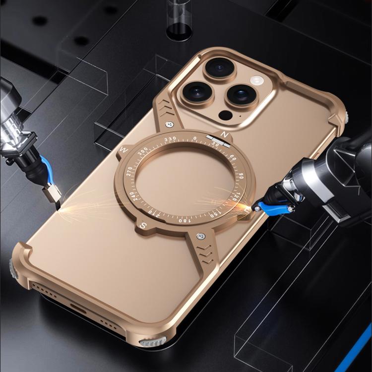 For iPhone 15 Pro S Shaped 360 Holder Airbag Frameless MagSafe Metal Phone Case(Space Gray) - iPhone 15 Pro Cases by buy2fix | Online Shopping UK | buy2fix
