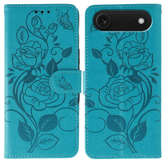 For iPhone Air Rose Butterfly Embossed Leather Phone Case(Blue) - iPhone Air Cases by buy2fix | Online Shopping UK | buy2fix