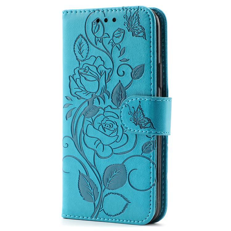 For iPhone Air Rose Butterfly Embossed Leather Phone Case(Blue) - iPhone Air Cases by buy2fix | Online Shopping UK | buy2fix