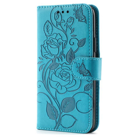 For iPhone Air Rose Butterfly Embossed Leather Phone Case(Blue) - iPhone Air Cases by buy2fix | Online Shopping UK | buy2fix