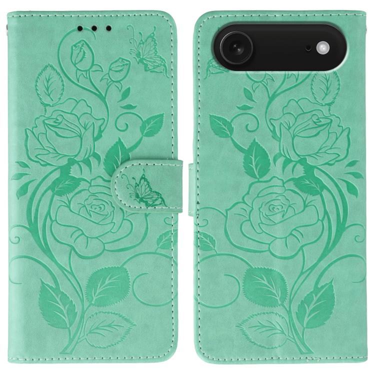 For iPhone Air Rose Butterfly Embossed Leather Phone Case(Green) - iPhone Air Cases by buy2fix | Online Shopping UK | buy2fix