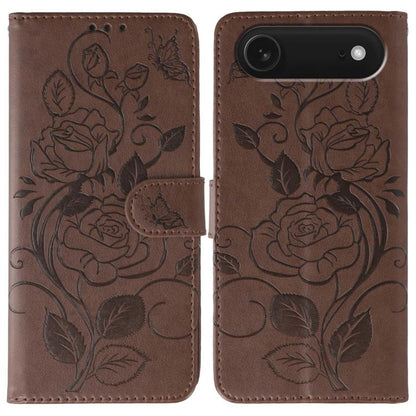 For iPhone Air Rose Butterfly Embossed Leather Phone Case(Brown) - iPhone Air Cases by buy2fix | Online Shopping UK | buy2fix