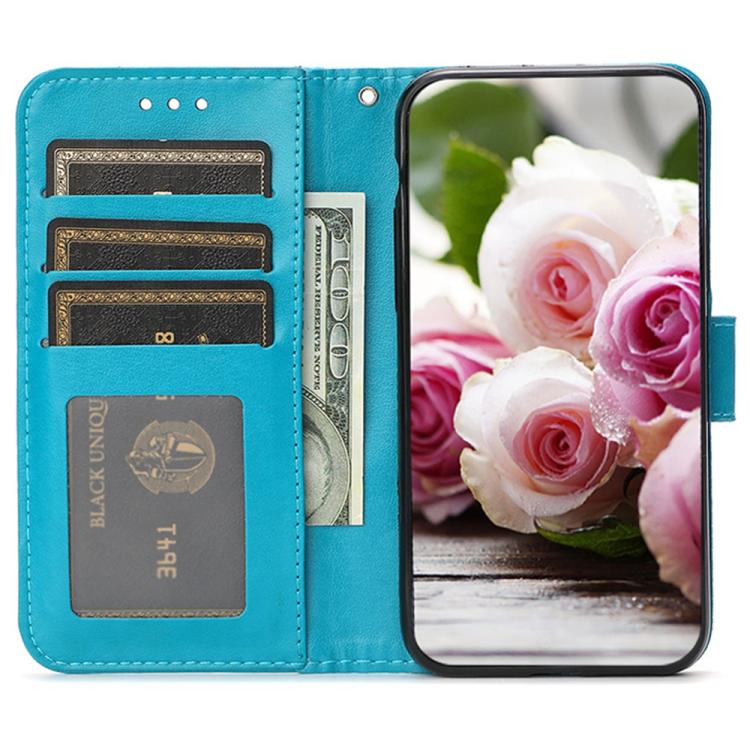For Google Pixel 10 Pro XL Rose Butterfly Embossed Leather Phone Case(Blue) - Google Cases by buy2fix | Online Shopping UK | buy2fix