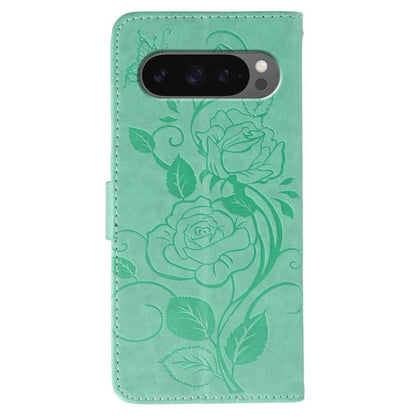 For Google Pixel 10 Pro XL Rose Butterfly Embossed Leather Phone Case(Green) - Google Cases by buy2fix | Online Shopping UK | buy2fix